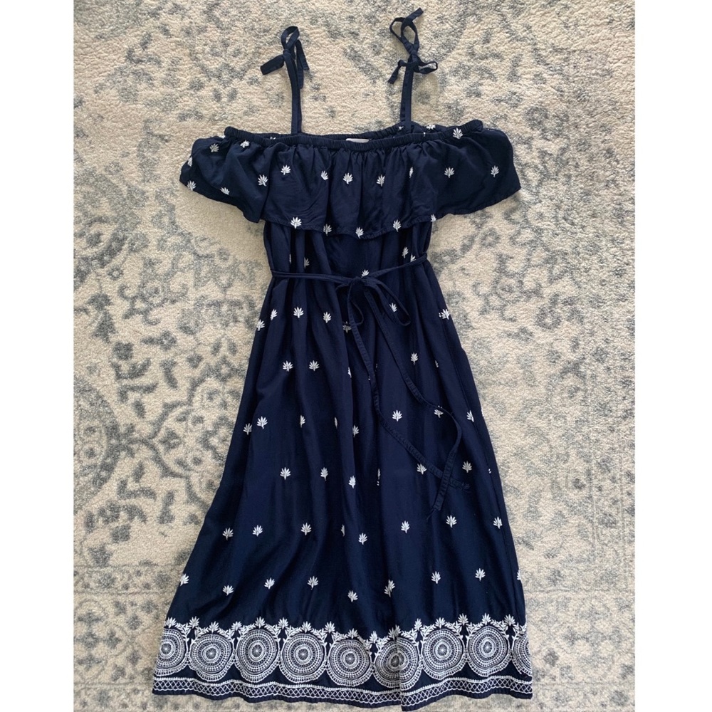 Navy embroidered empire waist maternity dress